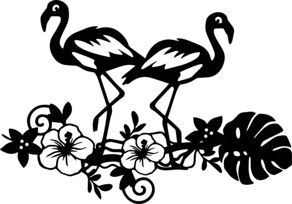 Flamingos Vector Clip Art Black White — Image vectorielle
