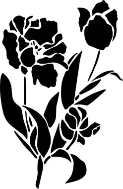 Tulip Vector, Stencil, black and white