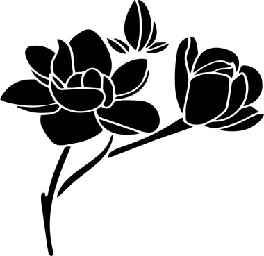 Magnolia Vector Stencil, black and white