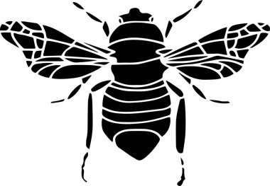 Bee Vector Stencil, black and white