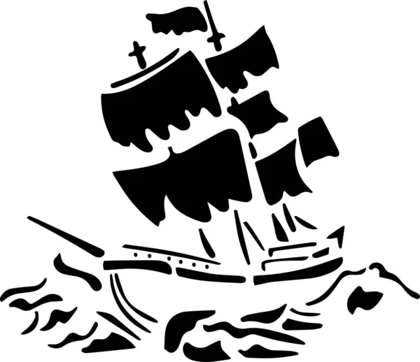 Sailing Yacht Vector Stencil Black White — Stock Vector