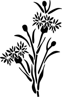 Cornflower Vector, Stencil, black and white