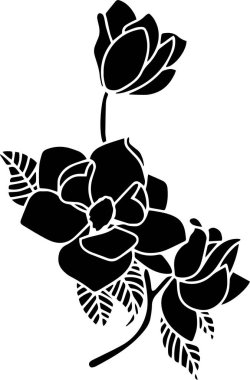 Magnolia Vector Stencil, black and white