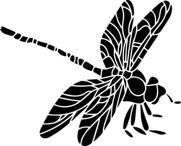 Dragonfly Vector Stencil Black White — Stock Vector