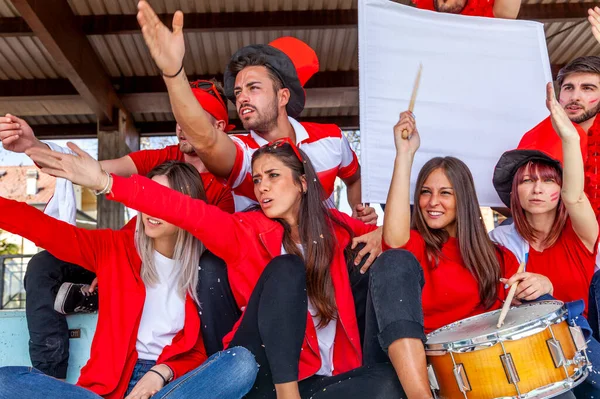 Gruppo Tifosi Calcio Che Guardano Evento Sportivo Negli Stand Uno — Foto Stock