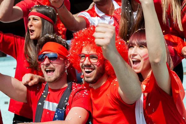 Gruppo Tifosi Calcio Che Guardano Evento Sportivo Negli Stand Uno — Foto Stock