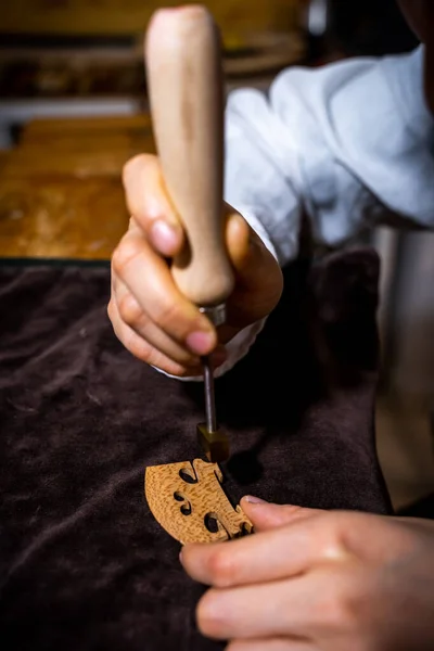 Young Chinese Woman Violin Maker Signs Jumper Her Violin Fire — Stok fotoğraf