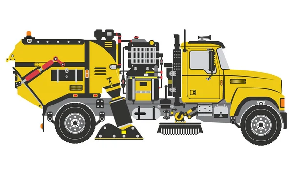 Street Sweeper Truck Clearing Trash Debris Snow Vector — 图库矢量图片