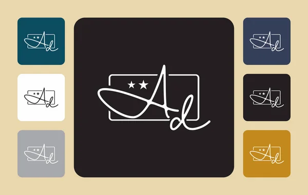 Ad rectangle stars A d initial handwriting Ad initial handwriting signature logo template vector hand lettering for designs or for identity