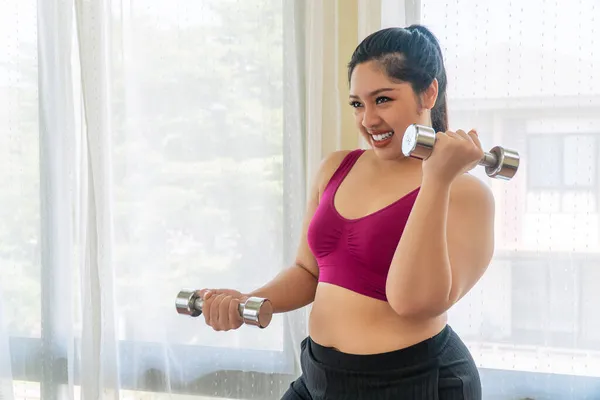 Aktivite Egzersizi Diyet Obezite Konsepti Için Uygun Vücut Olumlu Mutlu — Stok fotoğraf