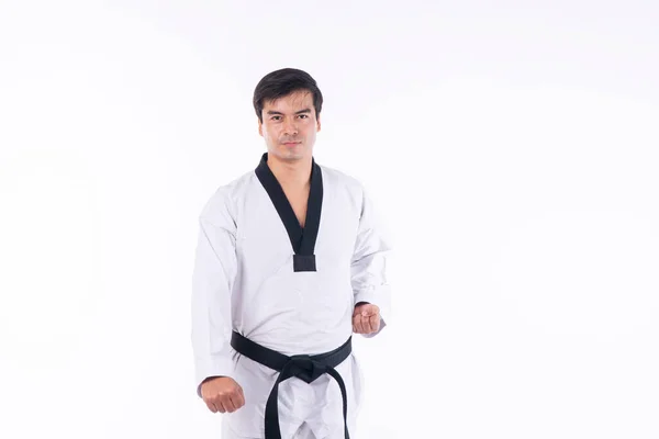 Taekwondo Maestro Judo Aikido Hombre Con Cinturón Negro Sobre Fondo —  Fotos de Stock