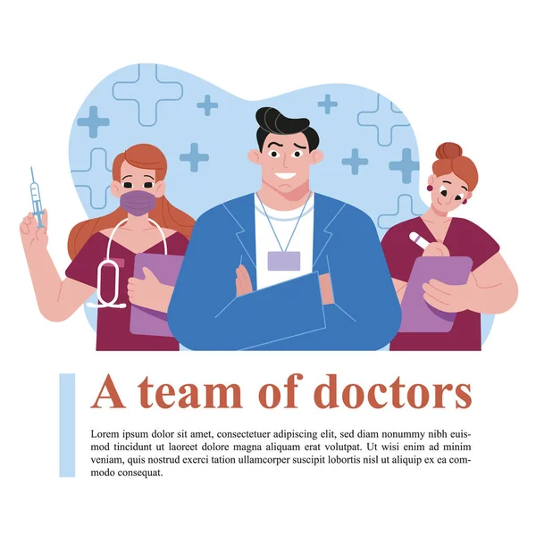 Beyaz arka planda izole edilmiş bir grup doktor. Düz vektör pankartıyla sağlık çalışanları ekibi