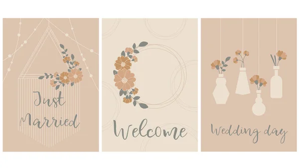 Çiçekler ve çelenklerle pembe renkte güzel bir düğün vektörü çizimi. Düğün davetiyeleri, kartpostallar, yalan makineleri, afişler ve afişler için kullanılabilir.. 