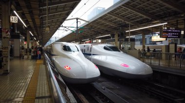 Japonya 'daki kurşun treni tren istasyonunda duruyor.