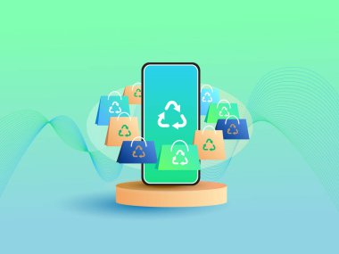 mobile phone, shopping bags, 3d illustration