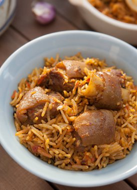 Mutton Masala, Briyani,  Indian food, Bowls and plates with Indian food top view