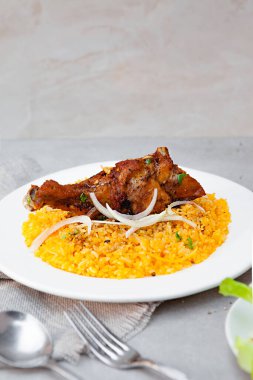 Vietnamese Chicken Fat Rice, salad, bowls, and plates with food top view  