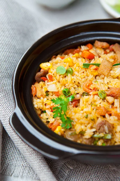 Chinese Fried Rice Salad Spice Bowls Plates Food Top View — Stock Fotó