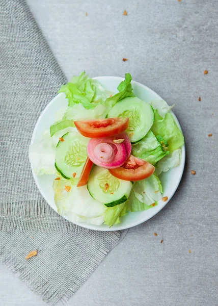 Vegetable Salad Bowls Plates Food Top View — Stockfoto