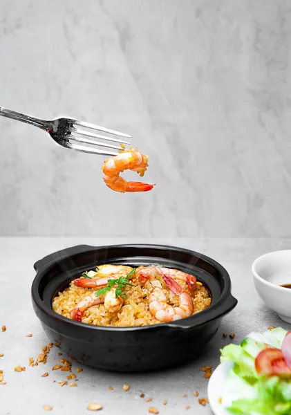 Com Nieu VietNam seafood, salad, bowls, and plates with food top view  