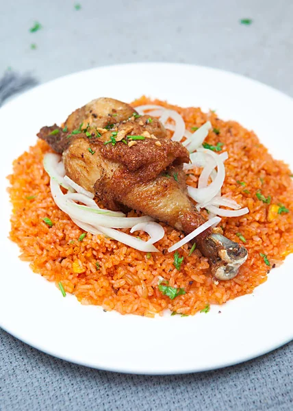 Vietnamese Chicken Fat Rice, salad, bowls, and plates with food top view  