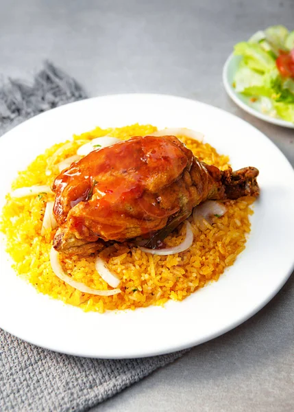 Vietnamese Chicken Fat Rice, salad, bowls, and plates with food top view  