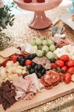 Party decoration cupcakes, fruit mixes, candies