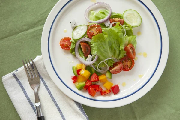 Vegetable Salad Bowls Plates Food Top View — Stockfoto