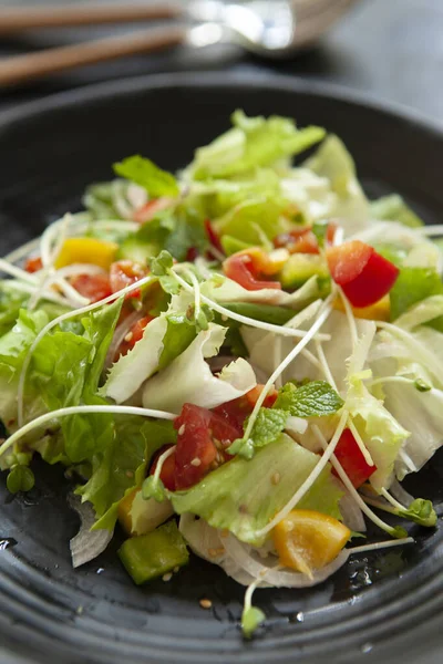 Vegetable Salad Bowls Plates Food Top View — Stockfoto