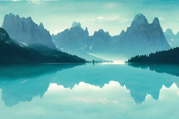Kunstwerk Skizze Einer Natürlichen Friedlichen Illustration Fabelhafte Aquarelllandschaft Mit Bergen — Stockfoto
