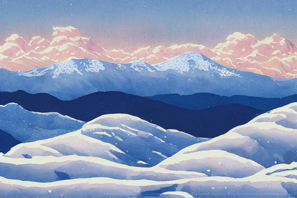 Esbozo Obra Arte Ilustración Natural Pacífica Fabuloso Paisaje Acuarela Montañas —  Fotos de Stock