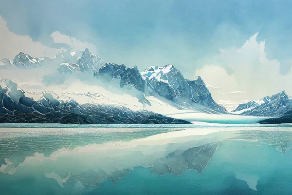 Esbozo Obra Arte Ilustración Natural Pacífica Fabuloso Paisaje Acuarela Montañas —  Fotos de Stock