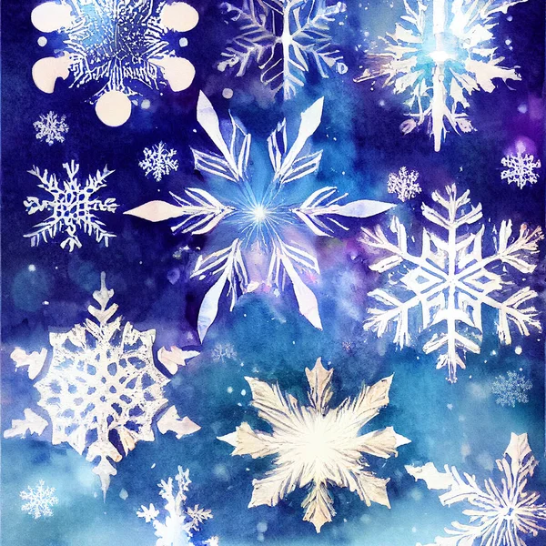 Безшовний Візерунок Акварельними Сніжинками Концепція Зими Холоду Краси Природи — стокове фото
