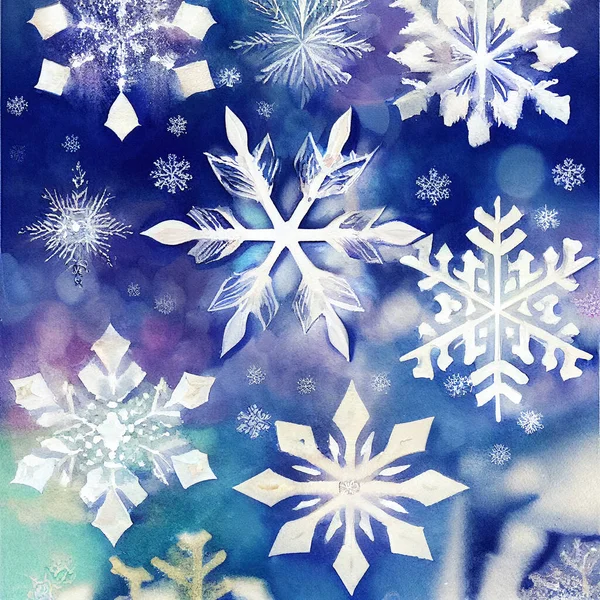 Seamless Pattern Watercolor Snowflakes Concept Winter Cold Beauty Nature — Stock Photo, Image