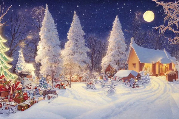 Різдвяний Пейзаж Акварельний Банер Снігопад Падає Сніжинки Підвал Фон Веселі — стокове фото