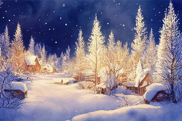 Karácsonyi Táj Akvarell Banner Hóesés Hópehely Lábbeli Háttér Boldog Karácsonyt — Stock Fotó