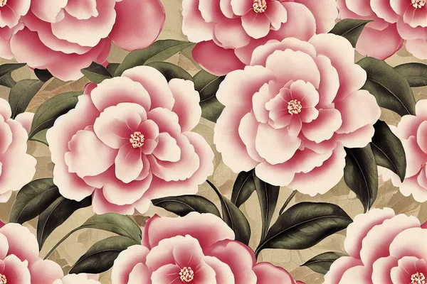 Flower seamless pattern with watercolor acrylic painting background. Flower background in vintage style . Designed for fabric luxurious and wallpaper. Hand drawn floral pattern illustration. Paper texture background, cardboard pattern