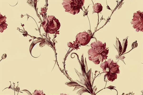 Flower seamless pattern with watercolor acrylic painting background. Flower background in vintage style . Designed for fabric luxurious and wallpaper. Hand drawn floral pattern illustration. Paper texture background, cardboard pattern