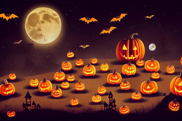 Sfondo Spettrale Della Foresta Halloween Scena Spaventosa Delle Zucche Foresta — Foto Stock