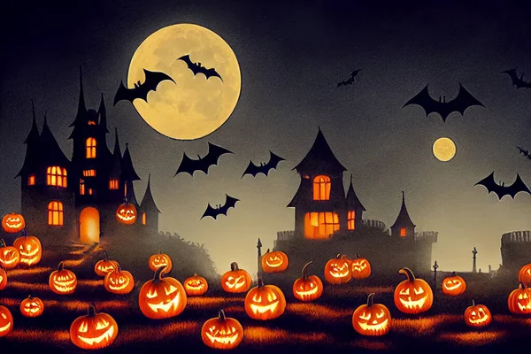 Spookachtige Halloween Bos Achtergrond Enge Pompoenen Scene Enge Griezelige Bos — Stockfoto