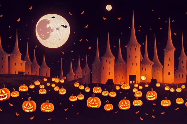 Gruseliger Halloween Waldhintergrund Gruselige Kürbisszene Gruseliger Wald Oktober Dunkle Nacht — Stockfoto