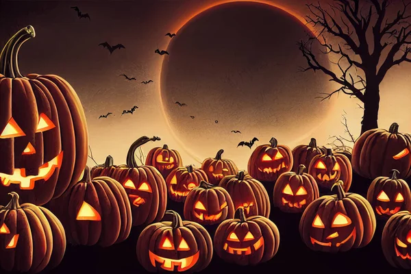 Läskig Halloween Skog Bakgrund Skrämmande Pumpor Scen Läskig Läskig Skog — Stockfoto