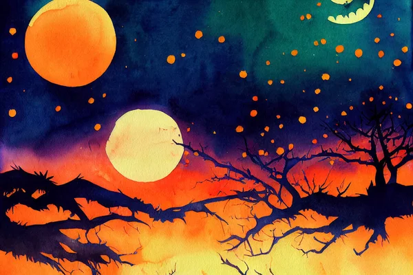 Spooky Halloween Forest Background Scary Pumpkins Scene Scary Creepy Forest — Stock Photo, Image