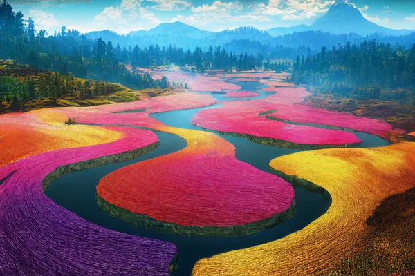 Ландшафтное Нуво Вид Вершины Горной Долины Цветы Красивый Горный Пейзаж — стоковое фото