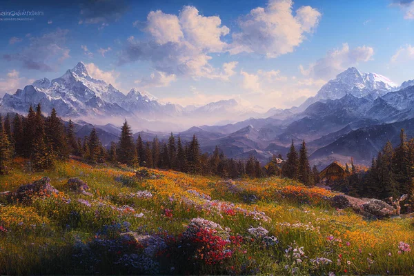 Landschaftspflege Blick Von Oben Auf Das Bergtal Blumen Schöne Berglandschaft — Stockfoto