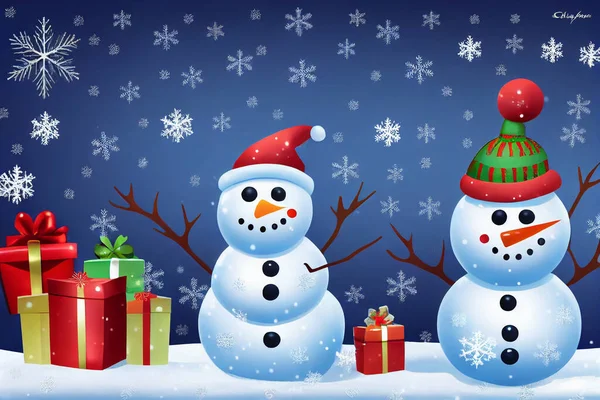 Snowman Christmas Tree Merry Christmas New Year Holidays Background — Stock Photo, Image