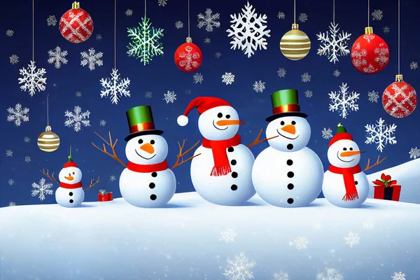 Snowman Christmas Tree Merry Christmas New Year Holidays Background — Stock Photo, Image