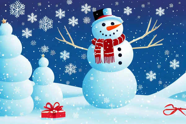Muñeco Nieve Árbol Navidad Feliz Navidad Año Nuevo Fondo Vacaciones — Foto de Stock