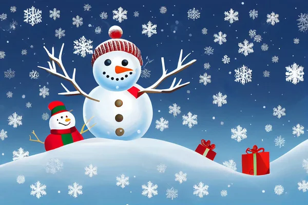 Omul Zăpadă Pomul Crăciun Crăciun Fericit Sărbătorile Anul Nou Fundal — Fotografie, imagine de stoc