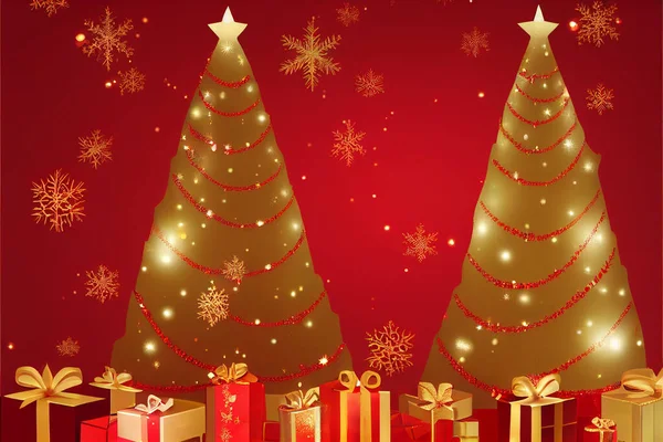Κόκκινο Φόντο Χριστούγεννα Εικονογράφηση Δέντρο Καλά Χριστούγεννα Και Καλές Γιορτές — Φωτογραφία Αρχείου